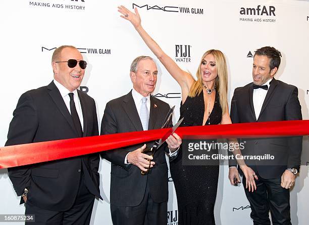 Fashion designer Michael Kors, New York City mayor Michael Bloomberg, supermodel Heidi Klum and Kenneth Cole attend amfAR New York Gala To Kick Off...