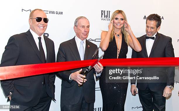 Fashion designer Michael Kors, New York City mayor Michael Bloomberg, supermodel Heidi Klum and Kenneth Cole attend amfAR New York Gala To Kick Off...