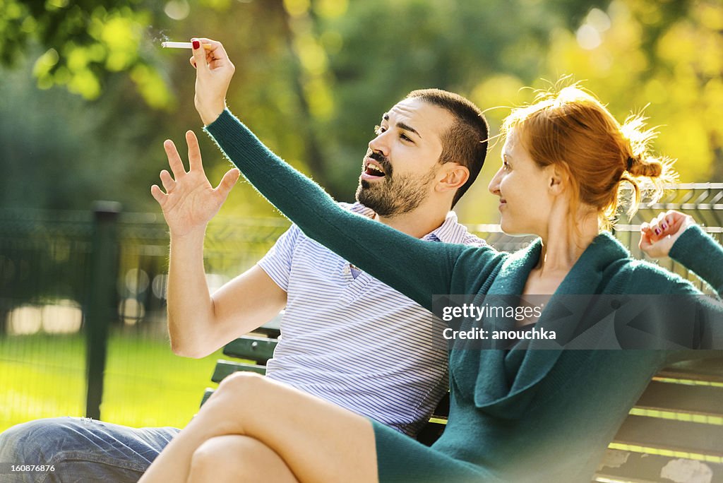 Woman telling her boyfriend to finally stop smoking