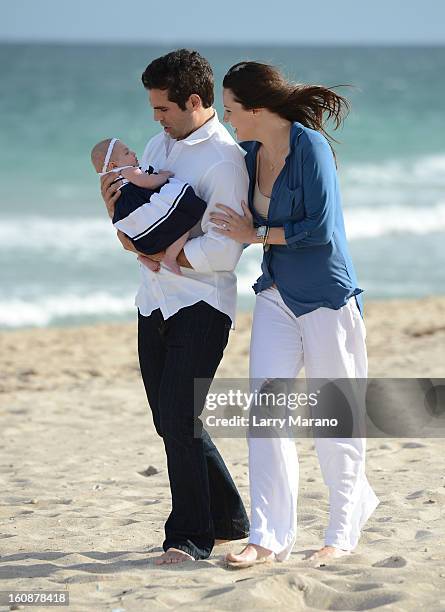 Actors Kaitlin Riley and Jordi Vilasuso pose with baby Riley Grace who was born on November 26, 2012 on February 7, 2013 in Boca Raton, Florida.