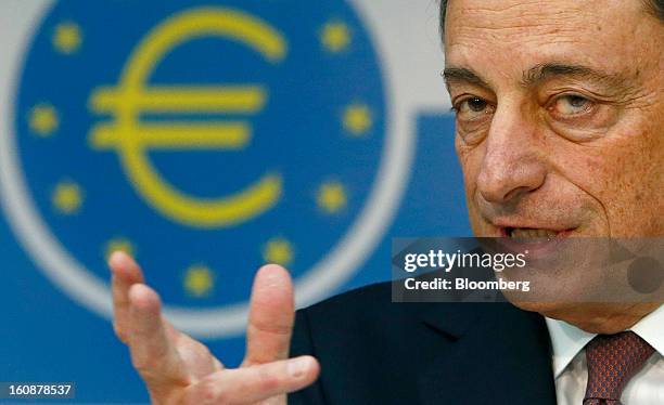 Mario Draghi, president of the European Central Bank , speaks during a news conference at the bank's headquarters in Frankfurt, Germany, on Thursday,...