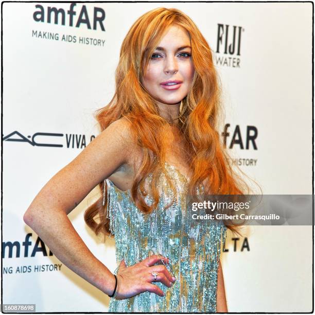 Lindsay Lohan attends amfAR New York Gala To Kick Off Fall 2013 Fashion Week at Cipriani, Wall Street on February 6, 2013 in New York City.