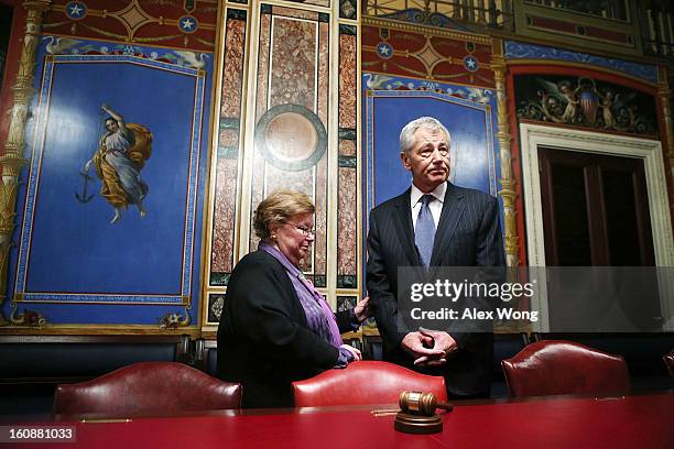 Senate Appropriations Committee Chairman Barbara Mikulski meets with U.S. President Barack Obama's nominee for secretary of defense and former U.S....