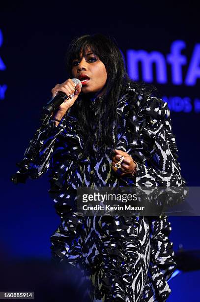 Singer Santigold performs onstage at the amfAR New York Gala to kick off Fall 2013 Fashion Week at Cipriani Wall Street on February 6, 2013 in New...
