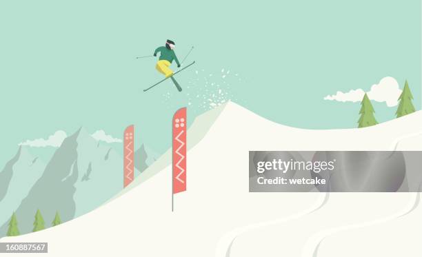 ski jump freestyle - ski jumper stock illustrations