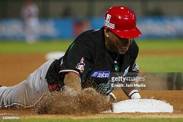 Marlon Byrd of Mexico reaches the base during a match between Mexico and Puerto Rico for the Caribbean Series 2013 on February 6, 2013 in Hermosillo,...
