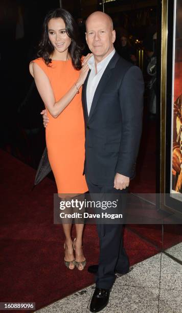 Bruce Willis and Emma Heming attend the UK premiere of 'A Good Day To Die Hard' at The Empire Leicester Square on February 7, 2013 in London, England.