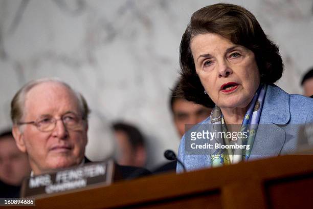 Senator Dianne Feinstein, a Democrat from California, right, chairs a Senate Select Intelligence Committee nomination hearing of John Brennan,...