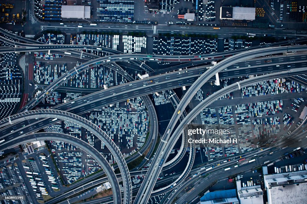 Ariel view of Honmokufuto Yokohama at night.