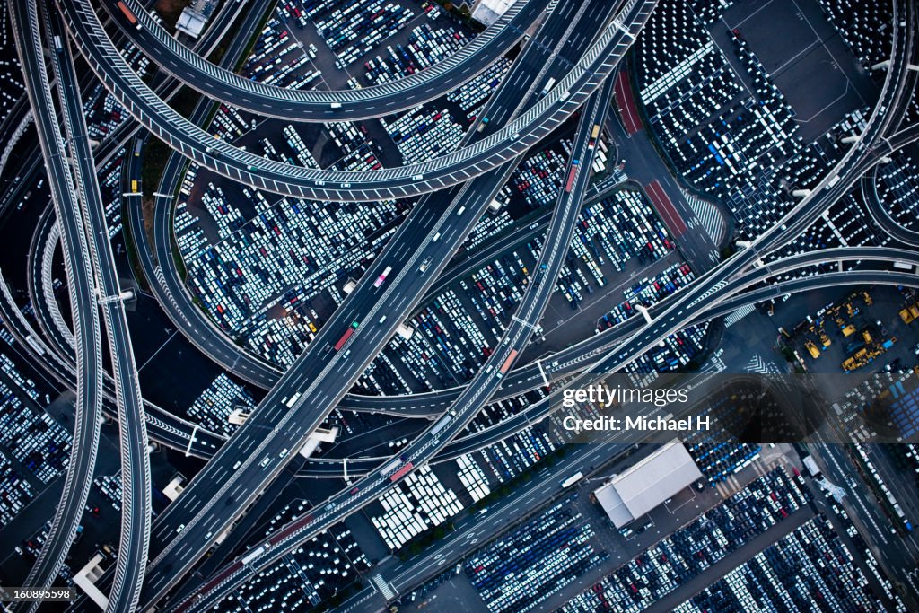 Ariel view of Honmokufuto Yokohama at night.