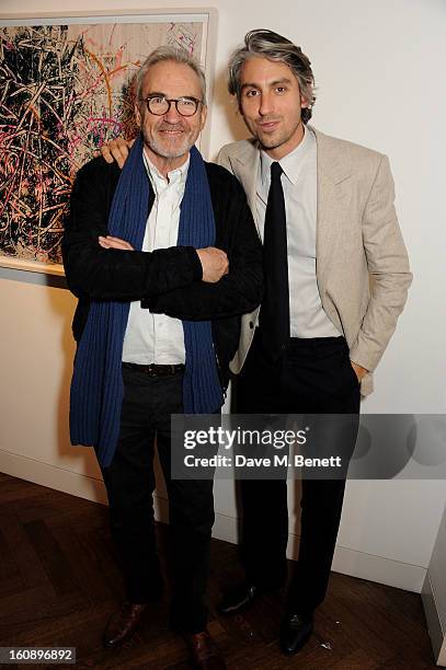 Larry Lamb and son George Lamb attend a private view of 'Jose Parla: Broken Language' at Haunch of Venison on February 7, 2013 in London, England.