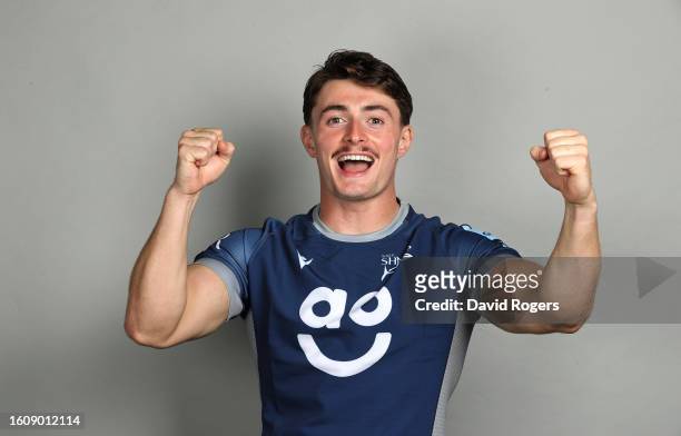 Raffi Quirke of Sale Sharks poses for a portrait during the squad photocall for the 2023-2024 Gallagher Premiership Rugby season at Carrington...