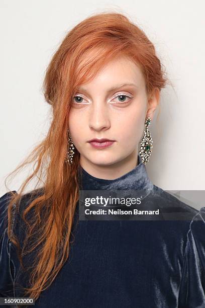 Model poses after being styled by Rodney Cutler, Redken Expert And Celebrity Runway Stylist For THE SALON At Ulta Beauty Backstage At The Tadashi...