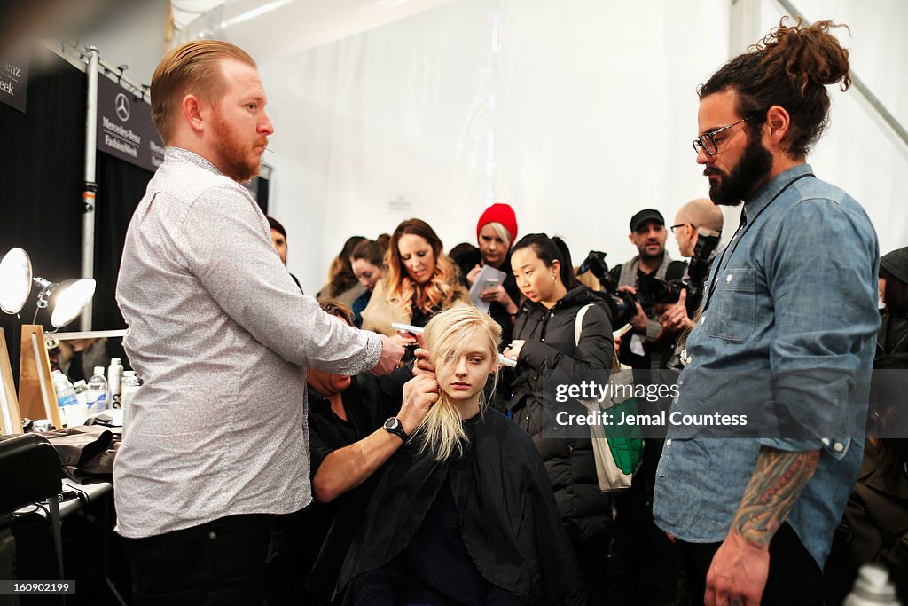 Tadashi Shoji - Backstage - Fall 2013 Mercedes-Benz Fashion Week