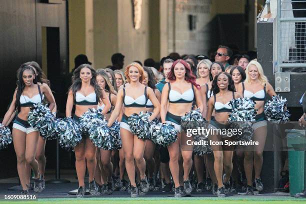 Philadelphia Eagles Cheerleaders perform during the preseason game between the Cleveland Browns and the Philadelphia Eagles on August 17 at Lincoln...