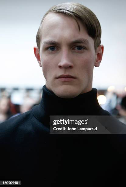 Models prepare backstage at Duckie Brown during Fall 2013 Mercedes-Benz Fashion Week at Industria Superstudio on February 7, 2013 in New York City.