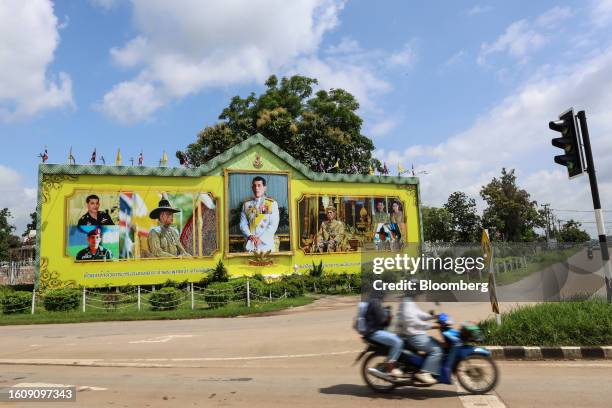 Portraits of King Vajiralongkorn on a billboard in Mae Sot, Thailand, on Friday, Aug. 18, 2023. Thailand is scheduled to release 2Q GDP data on Aug....