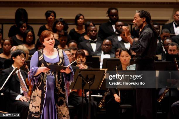 Bobby McFerrin with Orchestra of St. Luke's at Carnegie Hall on Sunday afternoon, April 6 , 2008.This image;Bobby McFerrin conducting the Orchestra...