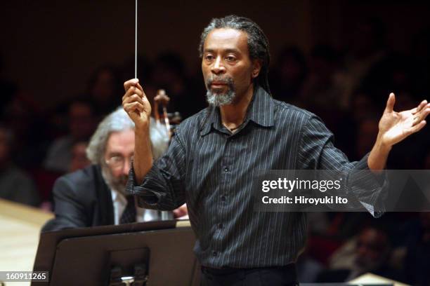 Bobby McFerrin with Orchestra of St. Luke's at Carnegie Hall on Sunday afternoon, April 6 , 2008.This image;Bobby McFerrin conducting the Orchestra...