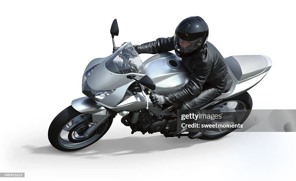 Isolated silver motorcycle