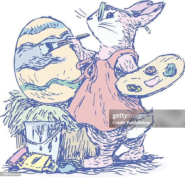 easter bunny artist painting egg - jackrabbit stock illustrations