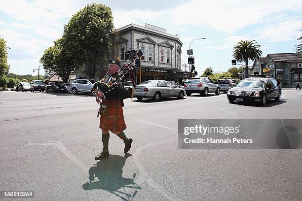 The hearse drives away at Auckland Cathedral of the Holy Trinity in Parnell on February 8, 2013 in Auckland, New Zealand. Hundreds gathered to pay...