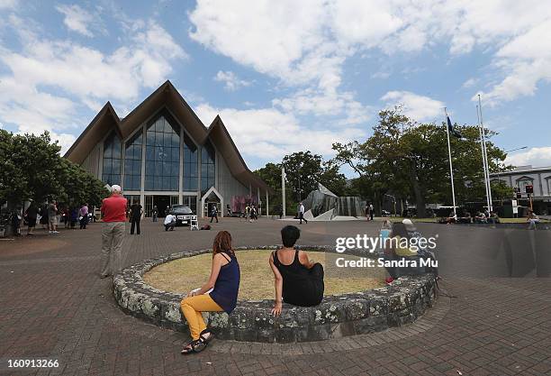 Public gather to watch the live screening outside Auckland Cathedral of the Holy Trinity in Parnell on February 8, 2013 in Auckland, New Zealand....