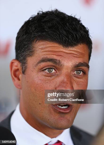 Coach of the Melbourne Heart John Aloisi speaks to the media during an A-League press conference at The Peninsula on February 8, 2013 in Melbourne,...
