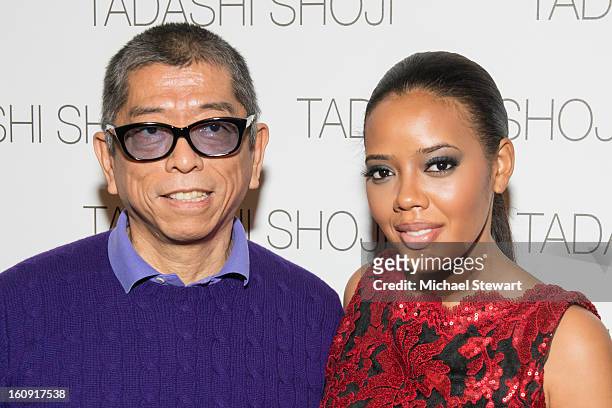 Designer Tadashi Shoji and Angela Simmons attend Tadashi Shoji during Fall 2013 Mercedes-Benz Fashion Week at The Stage at Lincoln Center on February...