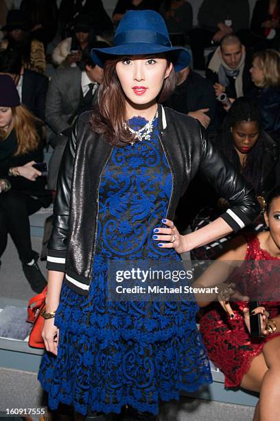 Stylist Chriselle Lim attends Tadashi Shoji during Fall 2013 Mercedes-Benz Fashion Week at The Stage at Lincoln Center on February 7, 2013 in New...