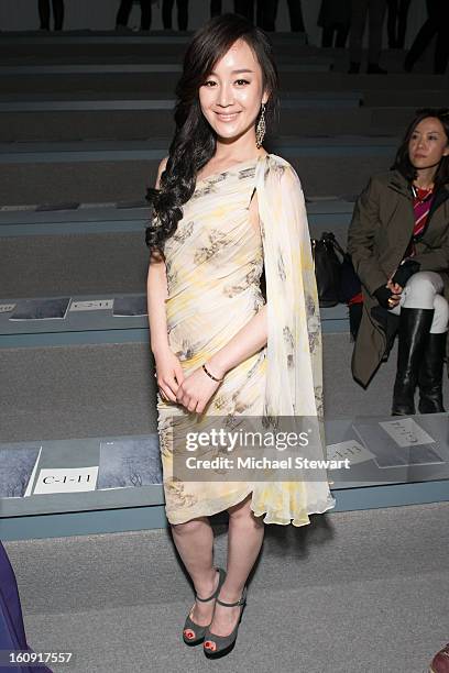 Actress Zhang Meng attends Tadashi Shoji during Fall 2013 Mercedes-Benz Fashion Week at The Stage at Lincoln Center on February 7, 2013 in New York...