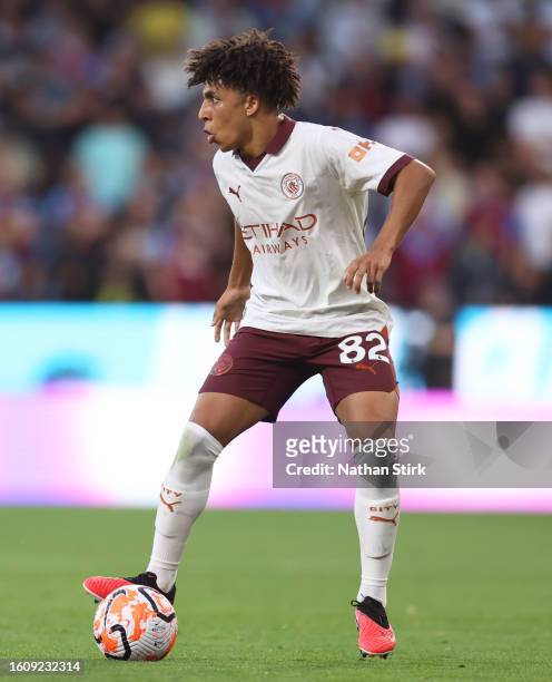 Rico Lewis of Manchester City during the Premier League match between Burnley FC and Manchester City at Turf Moor on August 11, 2023 in Burnley,...