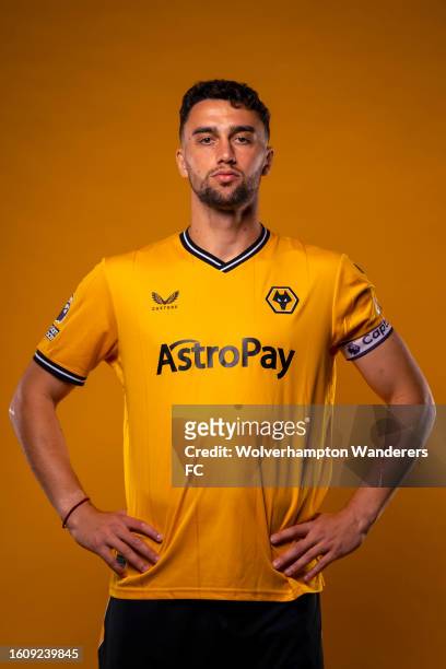Maximilian Kilman of Wolverhampton Wanderers poses for a portrait in the 2023/24 Home Kit during media access day at Molineux on August 03, 2023 in...
