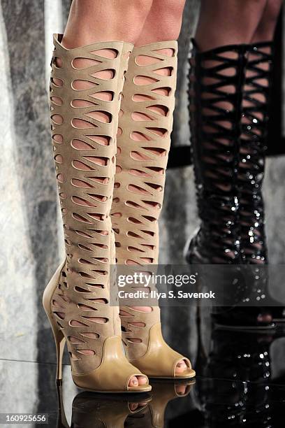 Model poses during the La Perla fall 2013 presentation during Mercedes-Benz Fashion Week at The Gallery at The Dream Downtown Hotel on February 7,...