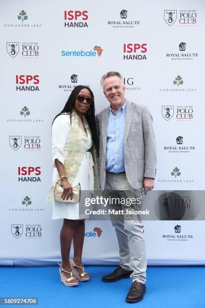 Dr Sophie Chandauka MBE, Chair of Sentebale and Richard Miller, CEO of Sentebale pose for a photo during the Sentebale ISPS Handa Polo Cup on August...