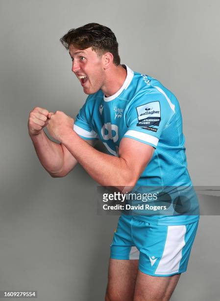 Alex Groves of Sale Sharks poses for a portrait during the squad photocall for the 2023-2024 Gallagher Premiership Rugby season at Carrington...