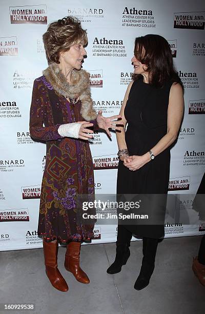 Film Critic/author Molly Haskell and President of Barnard College Debora Spar attend the 2013 Athena Film Festival Opening Night Reception at The...