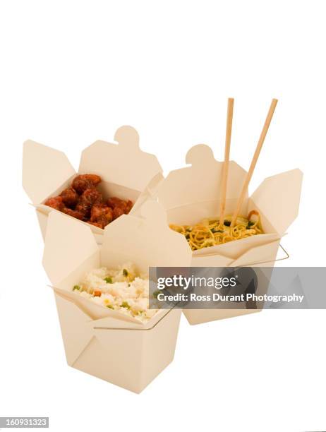 take-out chinese food - chinese takeout white background stock pictures, royalty-free photos & images