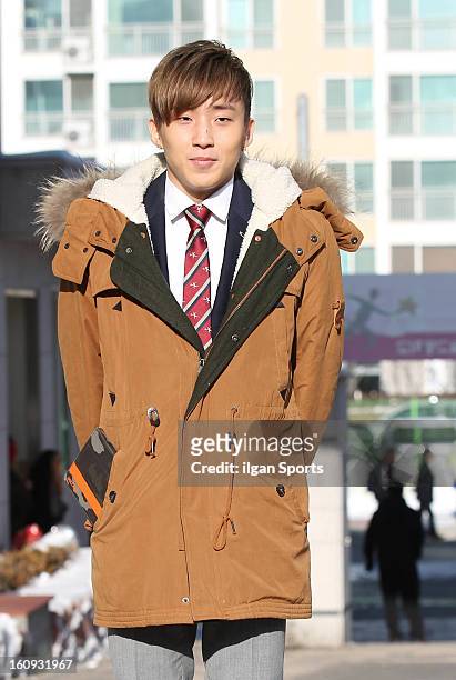 Jong-Up of B.A.P poses during Hanlim Multi Art School Graduation on February 7, 2013 in Seoul, South Korea.