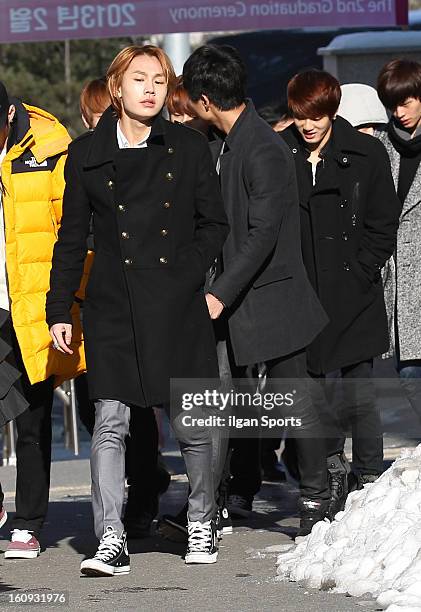 Il-Hoon of BTOB poses during Hanlim Multi Art School Graduation on February 7, 2013 in Seoul, South Korea.