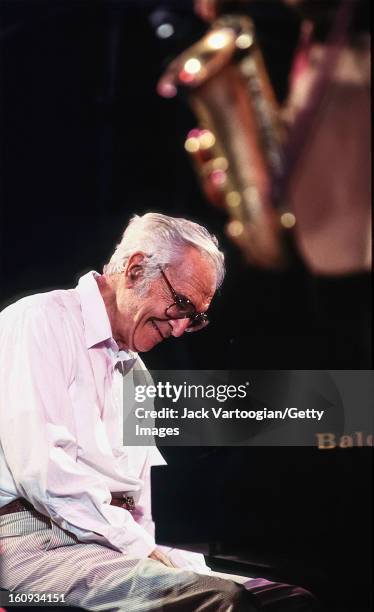 American jazz musician and composer Dave Brubeck leads his quartet at the opening night concert of the Lincoln Center Out-of-Doors 1999 Season in...