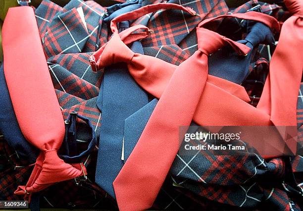 Clip-on ties for school uniforms on sale at Craft Clothes August 15, 2001 in New York City. Students around the country are preparing to head back to...