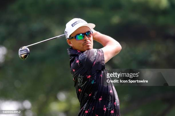 Golfer Rickie Fowler hits his tee shot on the 8th hole during the second round of the BMW Championship Fed Ex Cup Playoffs on August 18th at Olympia...