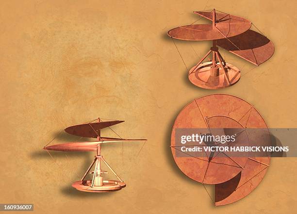 helicopter flying machine, artwork - davinci stock illustrations