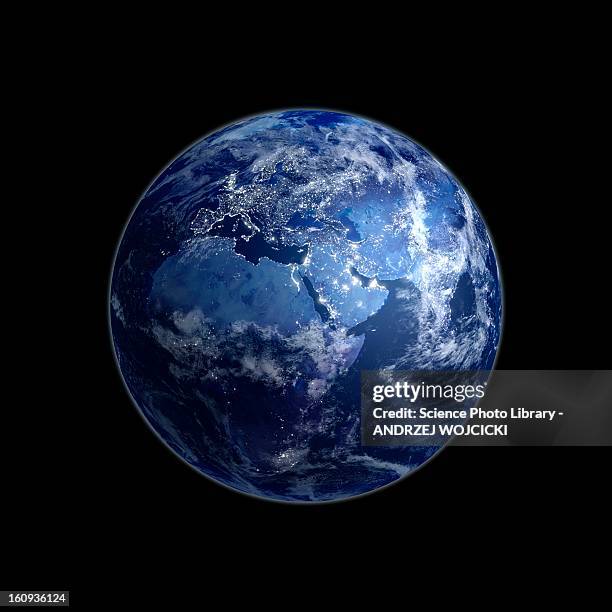 earth at night, artwork - satellitenaufnahme stock-grafiken, -clipart, -cartoons und -symbole