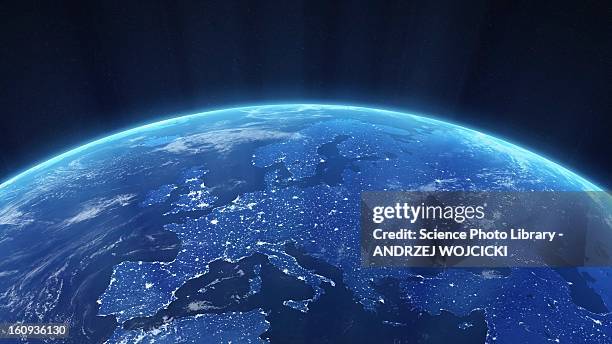 europe at night, artwork - satellite view stock illustrations