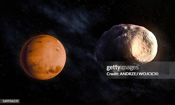 phobos and mars, artwork - mars planet stock-grafiken, -clipart, -cartoons und -symbole