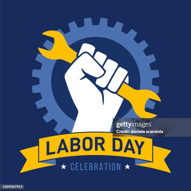 labor day greeting - hand fork stock illustrations