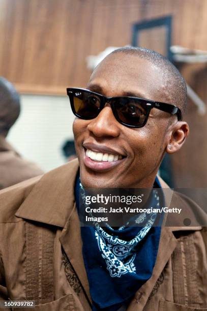Portrait of American soul singer Raphael Saadiq backstage after his performance at 'A Celebration of Giant Step's 20th Anniversary' concert at...