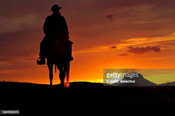 cowboy rides into the sunset - column isolated stock pictures, royalty-free photos & images